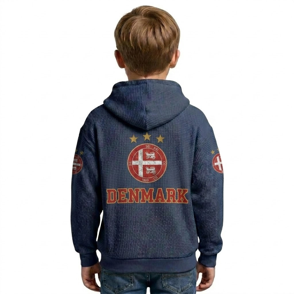 FIFA 2026 Denmark Printed Waffle Quarter Zip Kids Football Fan Hoodie