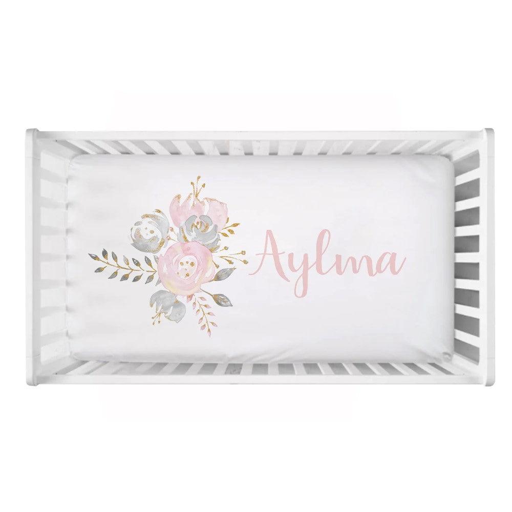 3 Pieces Personalized Blush Gold Floral Bedding Set