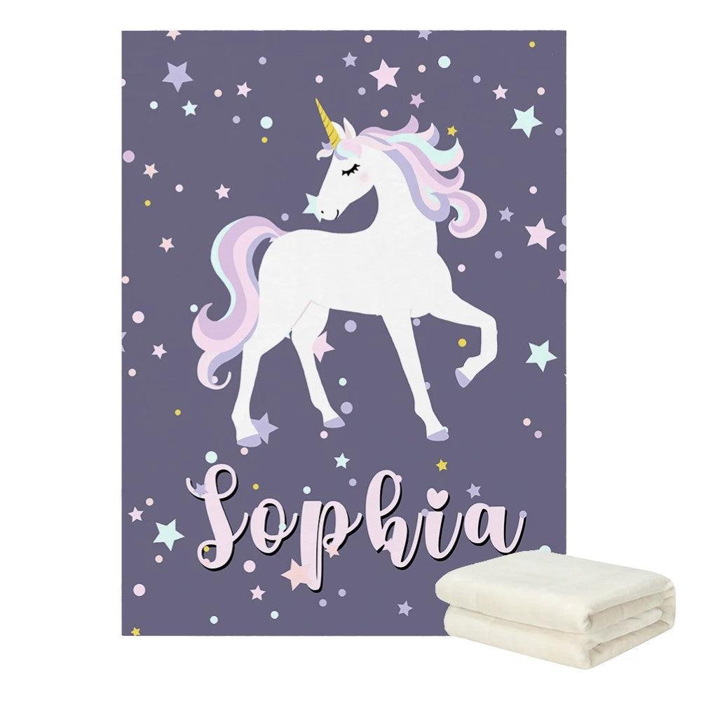 Girls Unicorn Name Blanket Personalized Fleece Baby Blanket