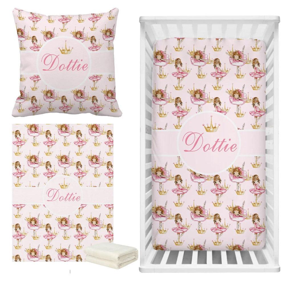 Baby Girl 3 Pieces Ballerina Custom Crown Bedding Set