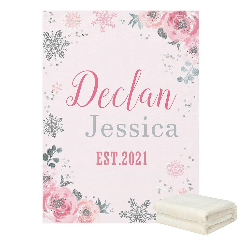Custom Baby Blanket Name & Date Coral Fleece Gift