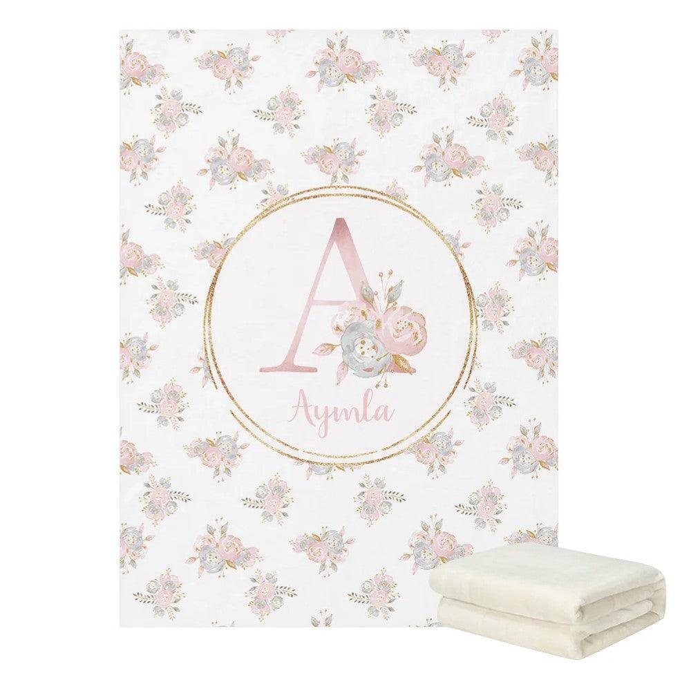 Personalized Blush Gold Floral Bedding Set