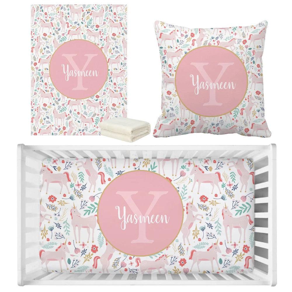 Floral Unicorn Name Bedding