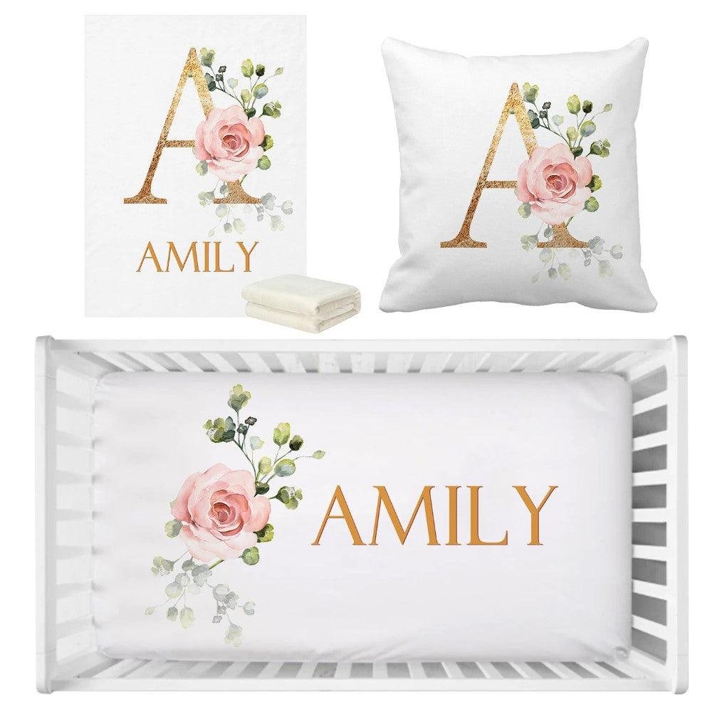 Monogram Peach Rose Bedding