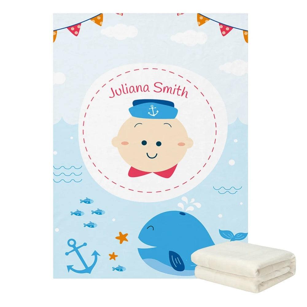 Custom Name Ocean Theme Baby Blanket