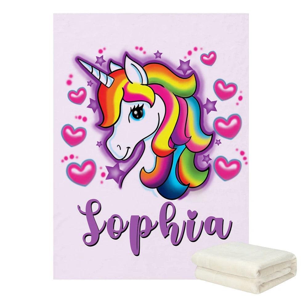 Girls Unicorn Name Blanket Personalized Fleece Baby Blanket