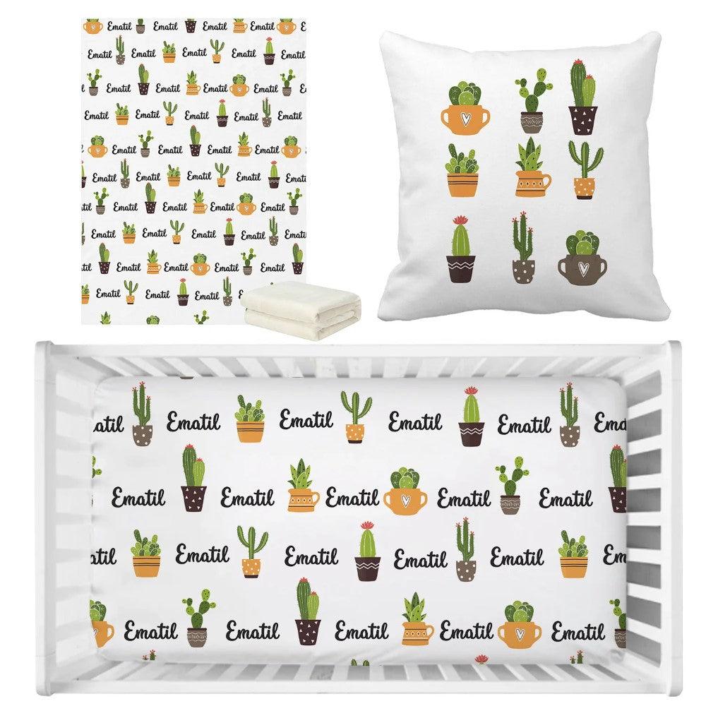 3 Pieces Cactus Crib Custom Name Bedding Set