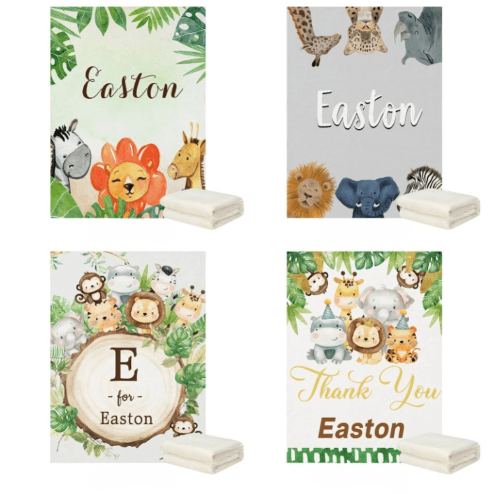 Custom Name Jungle Animals Baby Blanket