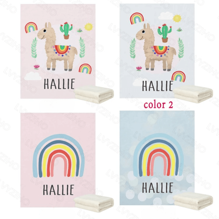 Personalized Llama Rainbow Blanket