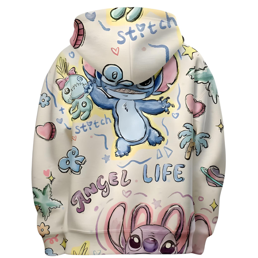 Stitch Cartoon Print Long Sleeve Hoodie