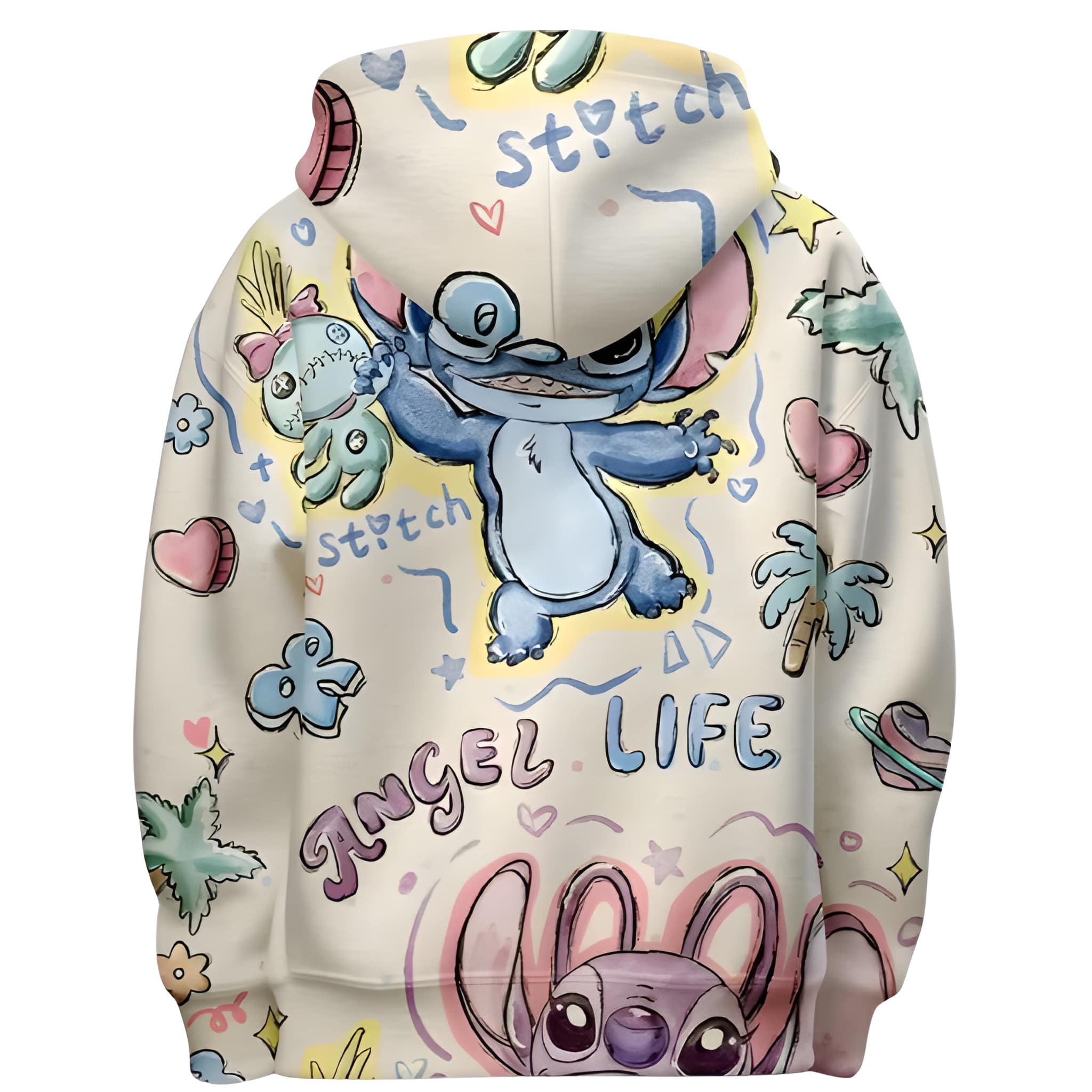 Stitch Cartoon Print Long Sleeve Hoodie