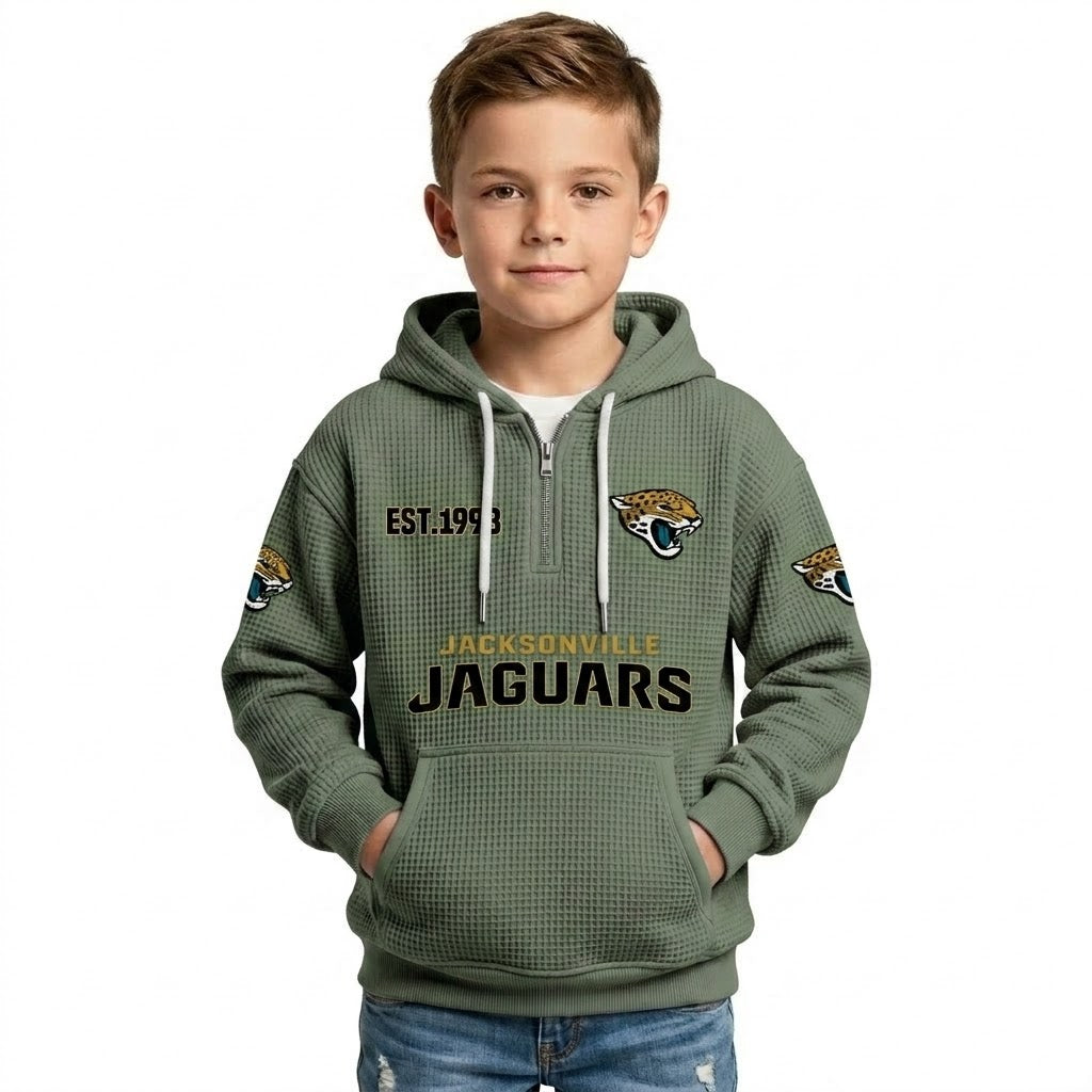Jacksonville Jaguars EST 1993 Printed Quarter Zip Waffle Knit Kids Hoodie
