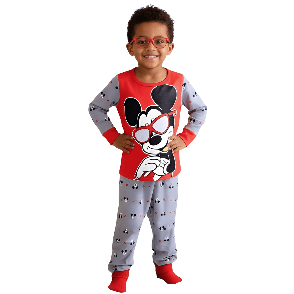 Mickey Mouse Pajama Set With Long Sleeve Top And Printed Pants