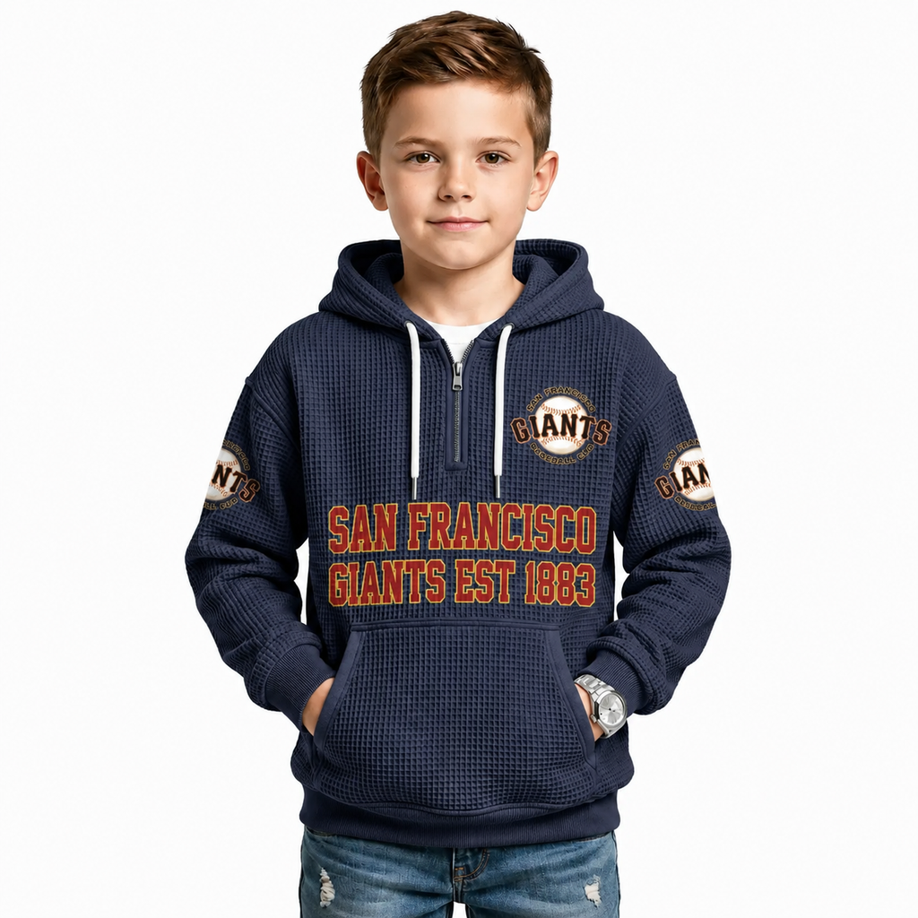 San Francisco Giants Kids Baseball Fan Printed Waffle Quarter Zip Hoodie EST 1883