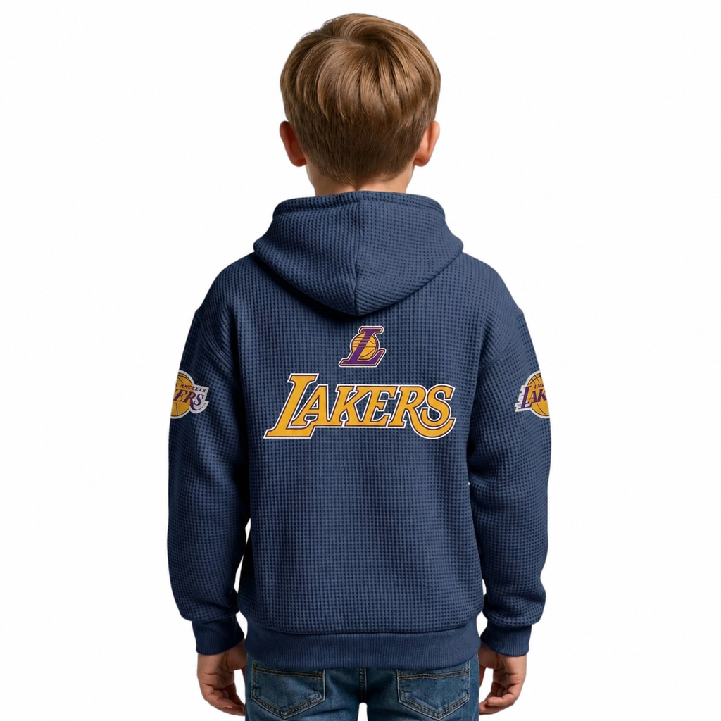 Los Angeles Lakers EST 1947 Kids Baseball Fan Printed Waffle Quarter Zip Hoodie
