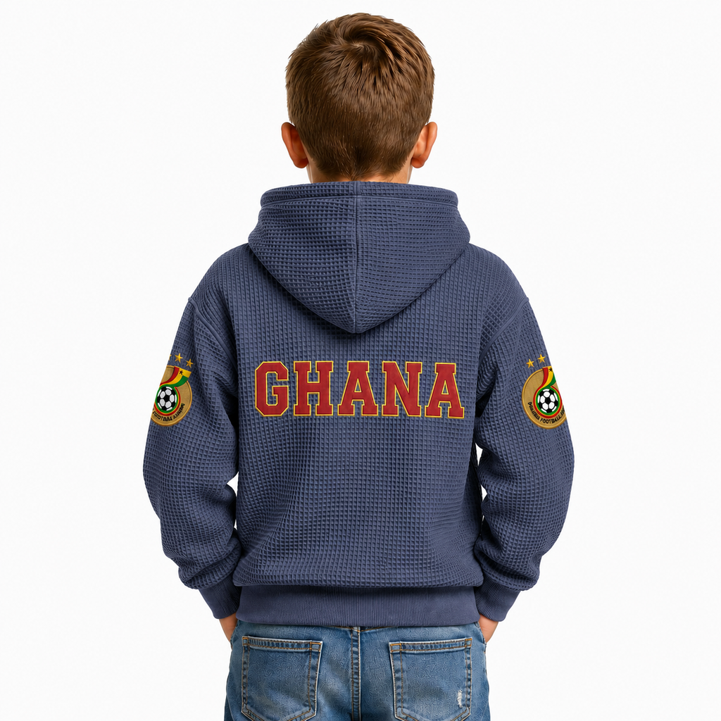 FIFA 2026 Ghana Printed Waffle Quarter Zip Kids Football Fan Hoodie