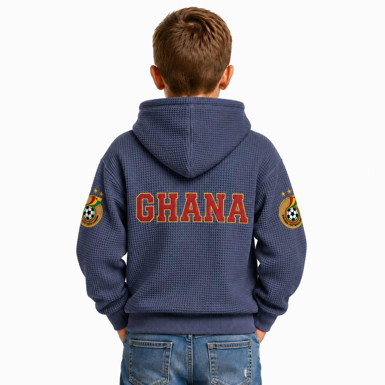 FIFA 2026 Ghana Printed Waffle Quarter Zip Kids Football Fan Hoodie