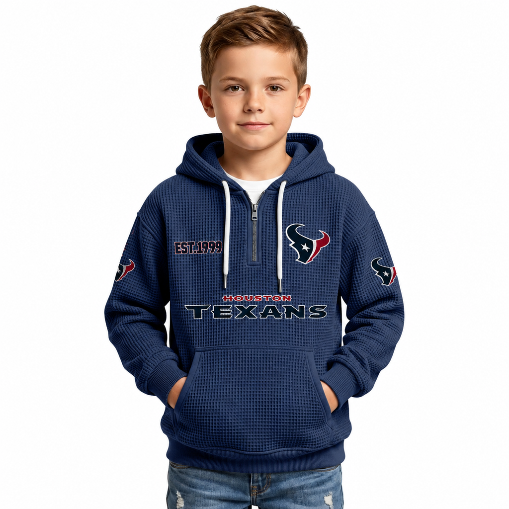 Houston Texans Football Themed Quarter Zip Waffle Kids Hoodie