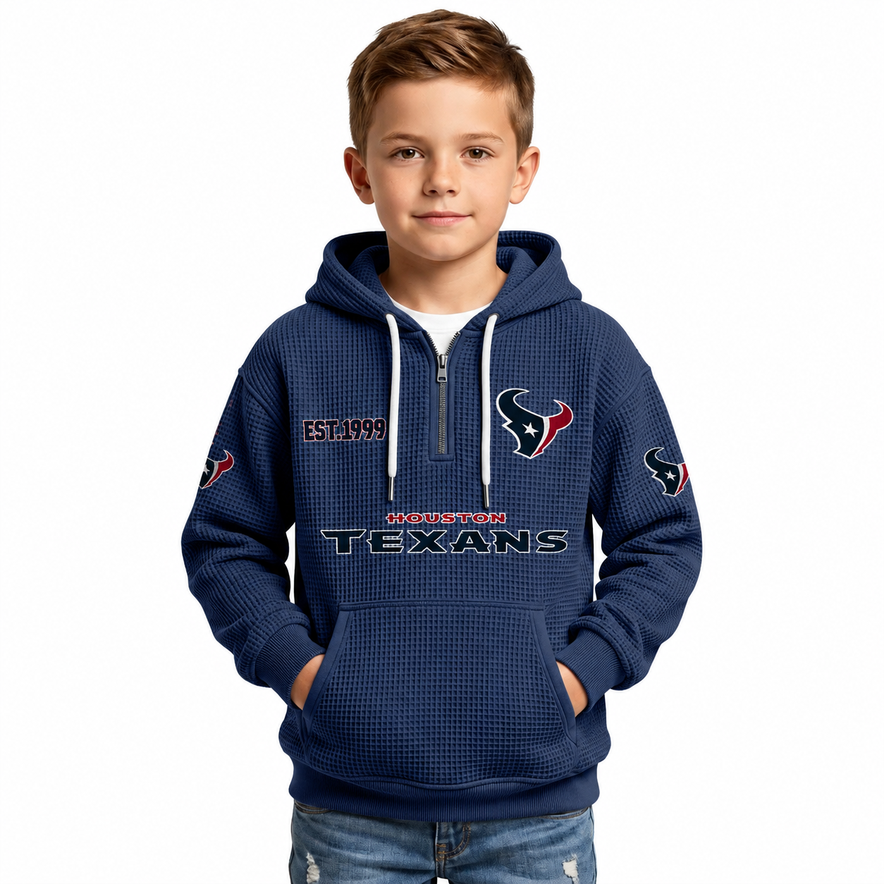 Houston Texans Football Themed Quarter Zip Waffle Kids Hoodie