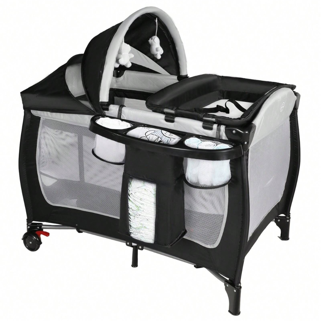 Babies 4 In 1 Portable Playard With Bassinet Changing Table And Storage Basket