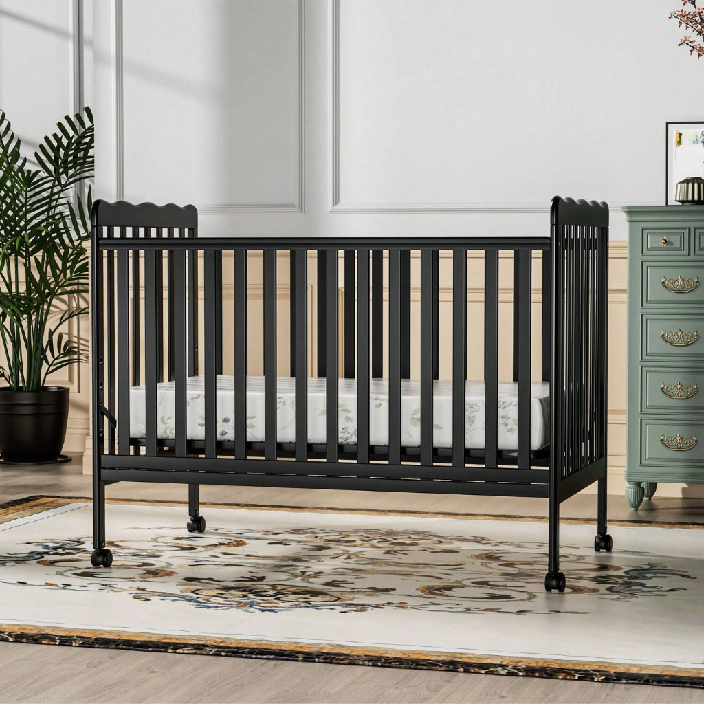 Babies 3 In 1 Convertible Crib With Locking Wheels And Adjustable Mattress