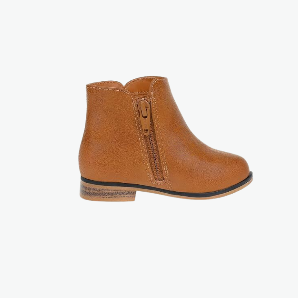 Kids Side Zipper Booties With Low Heels
