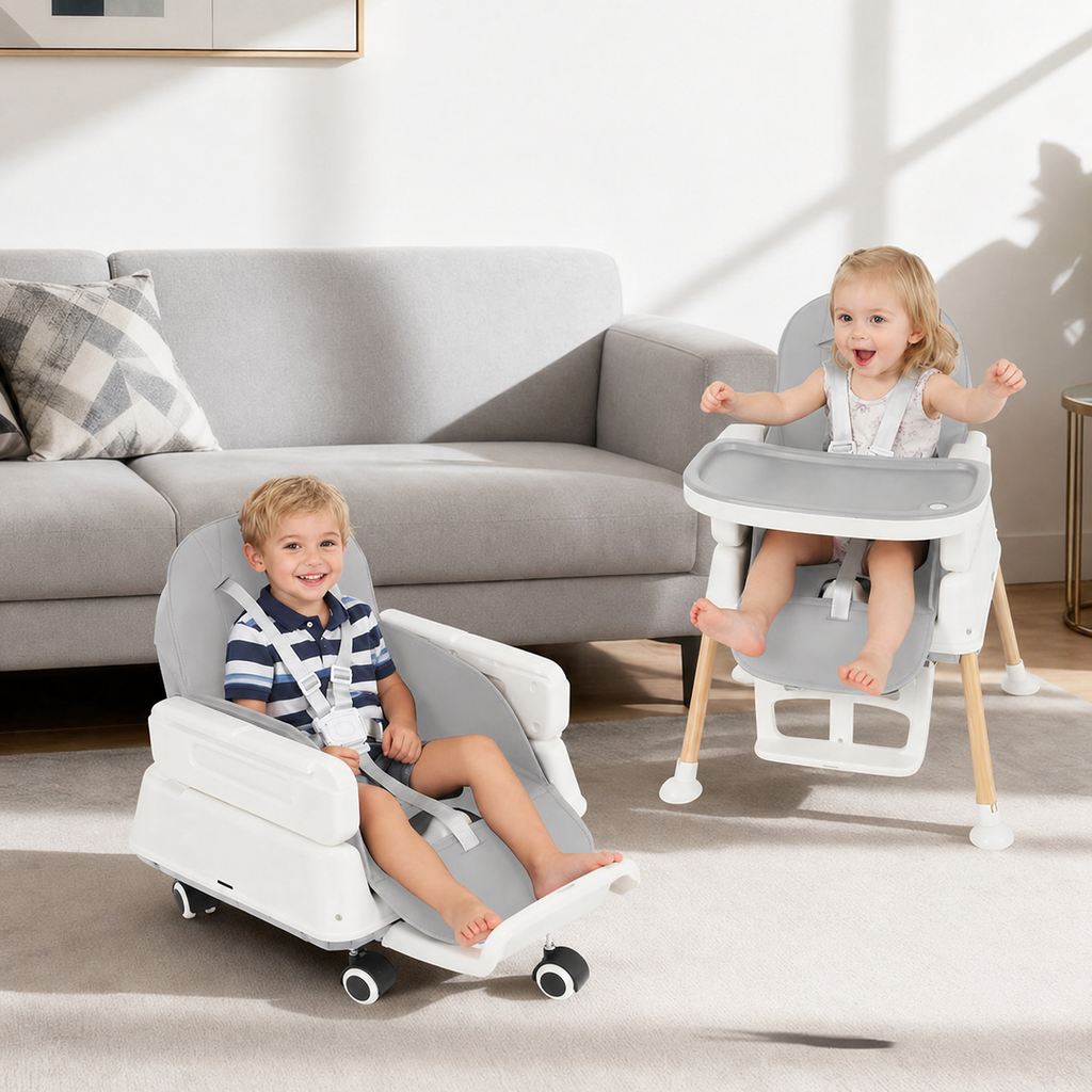 7 In 1 Foldable High Chair With Adjustable Height And Tray