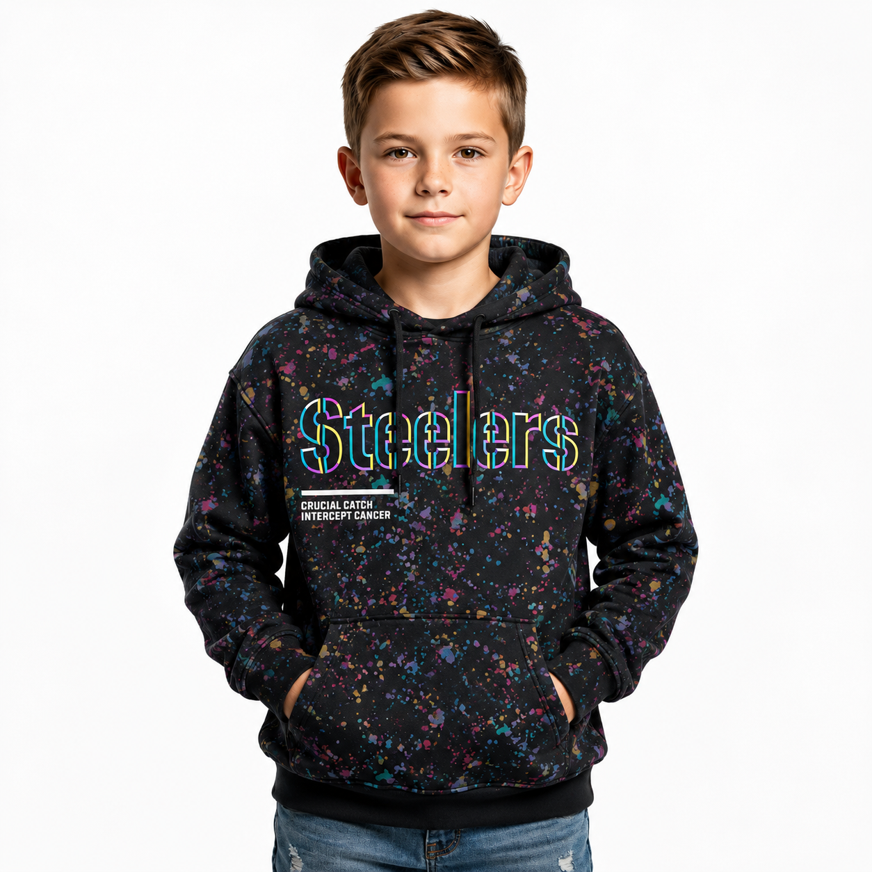 Pittsburgh Steelers Football Team Kids Themed Hoodie With Crucial Catch Design