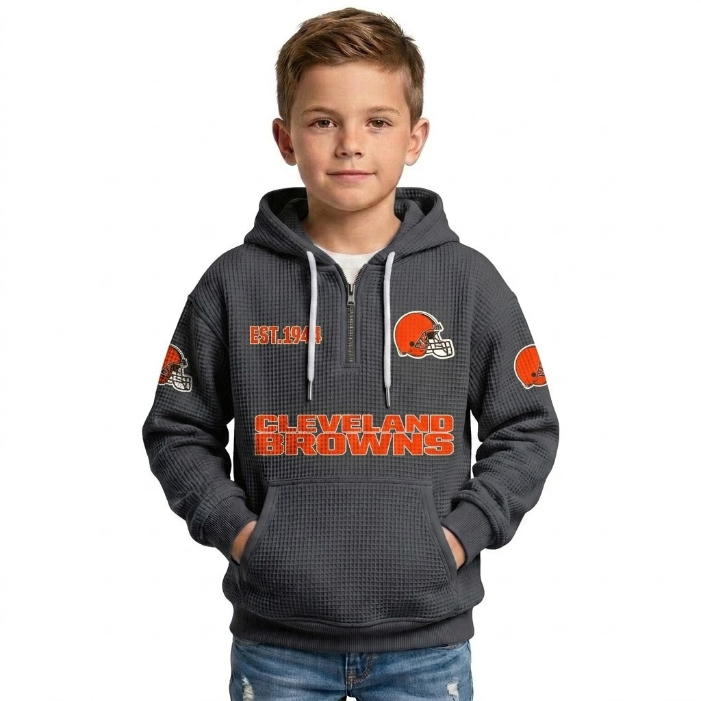 Kids Waffle Quarter Zip Hoodie With Vintage Sports Design
