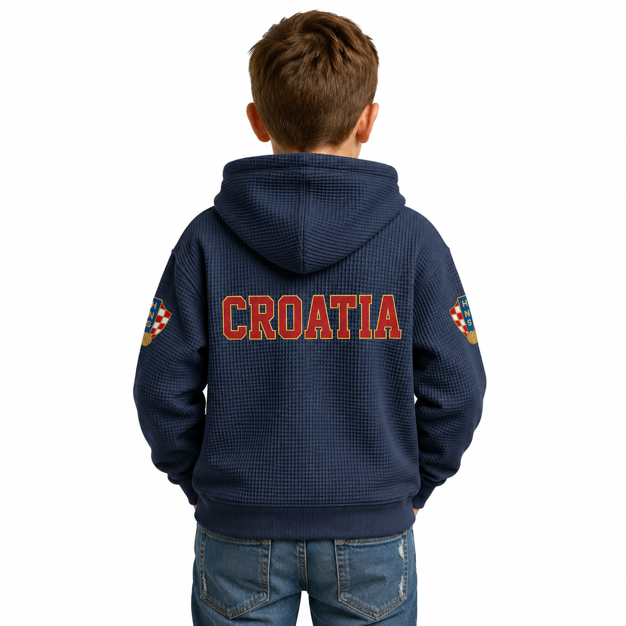 FIFA 2026 Croatia Printed Waffle Quarter Zip Kids Football Fan Hoodie
