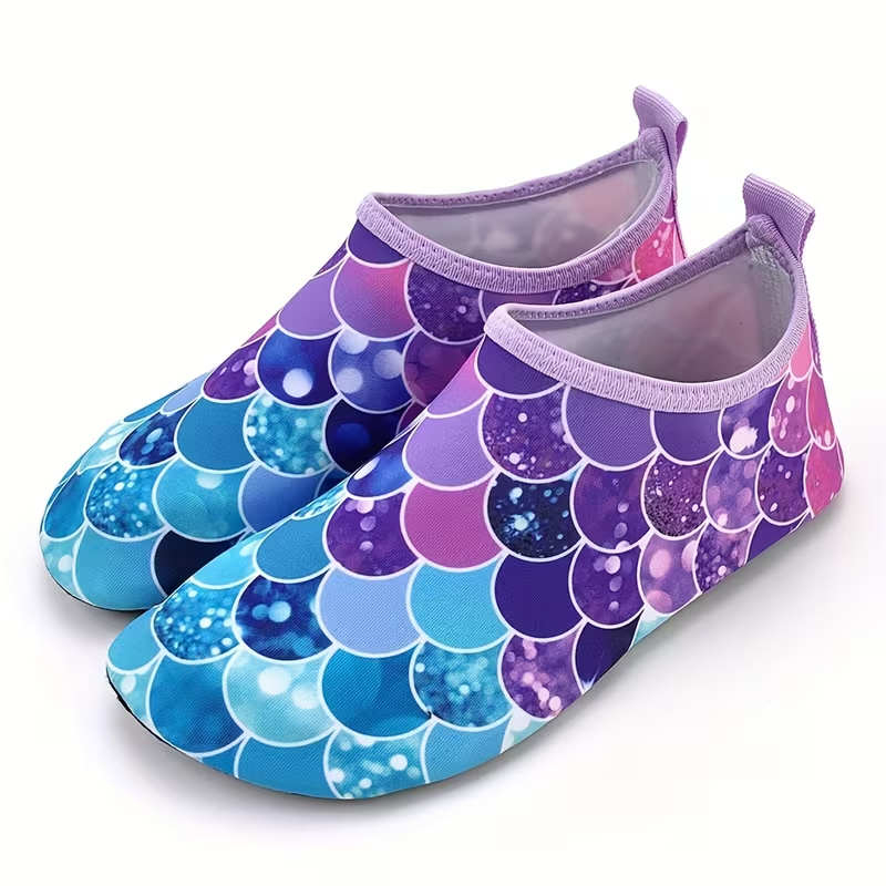 Kids Fish Scale Print Casual Slip On Water Shoes