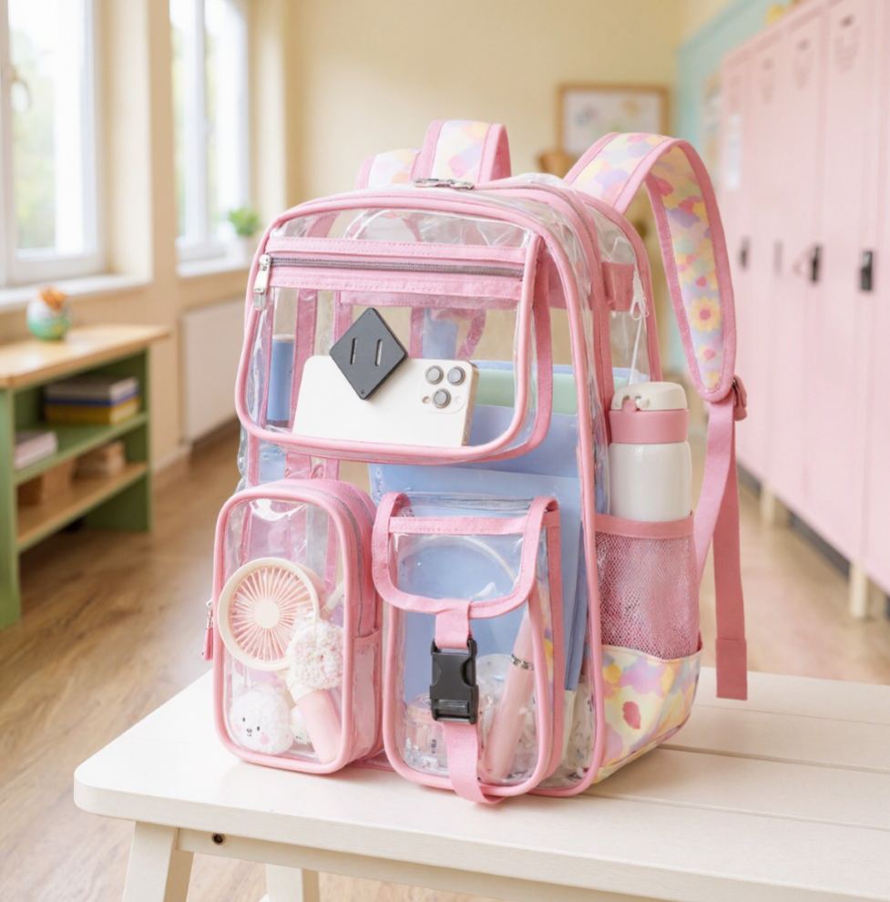 Clear Backpack For School, Heavy Duty PVC Transparent Bookbag For Girls Stadium