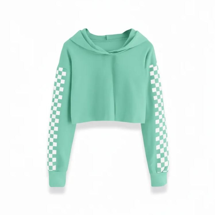 Girls Plaid Long Sleeve Crop Top Hoodie Sweatshirts