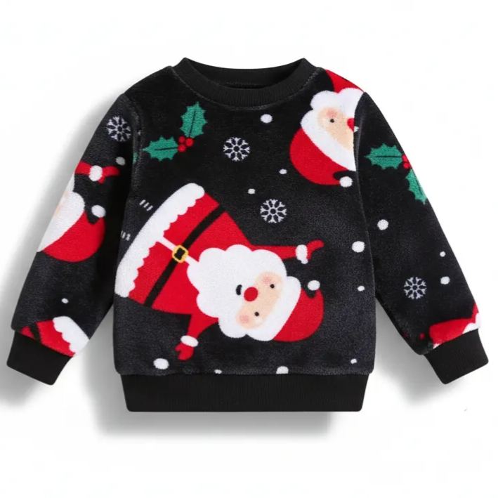 Cozy Pajama Suit with Santa Print For Christmas