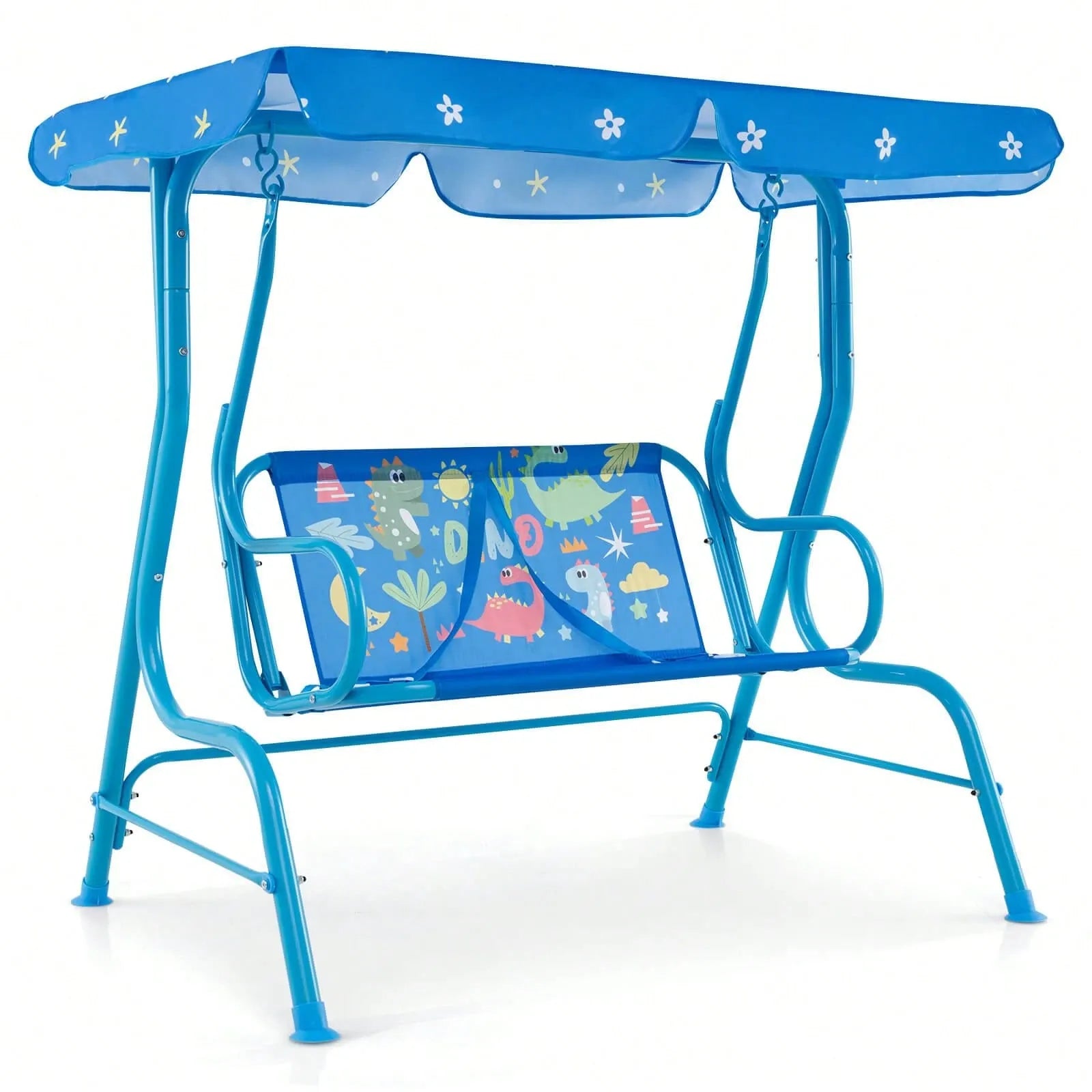 Toddler 2 Seater Porch Swing Chair With Adjustable Canopy And Metal Stand