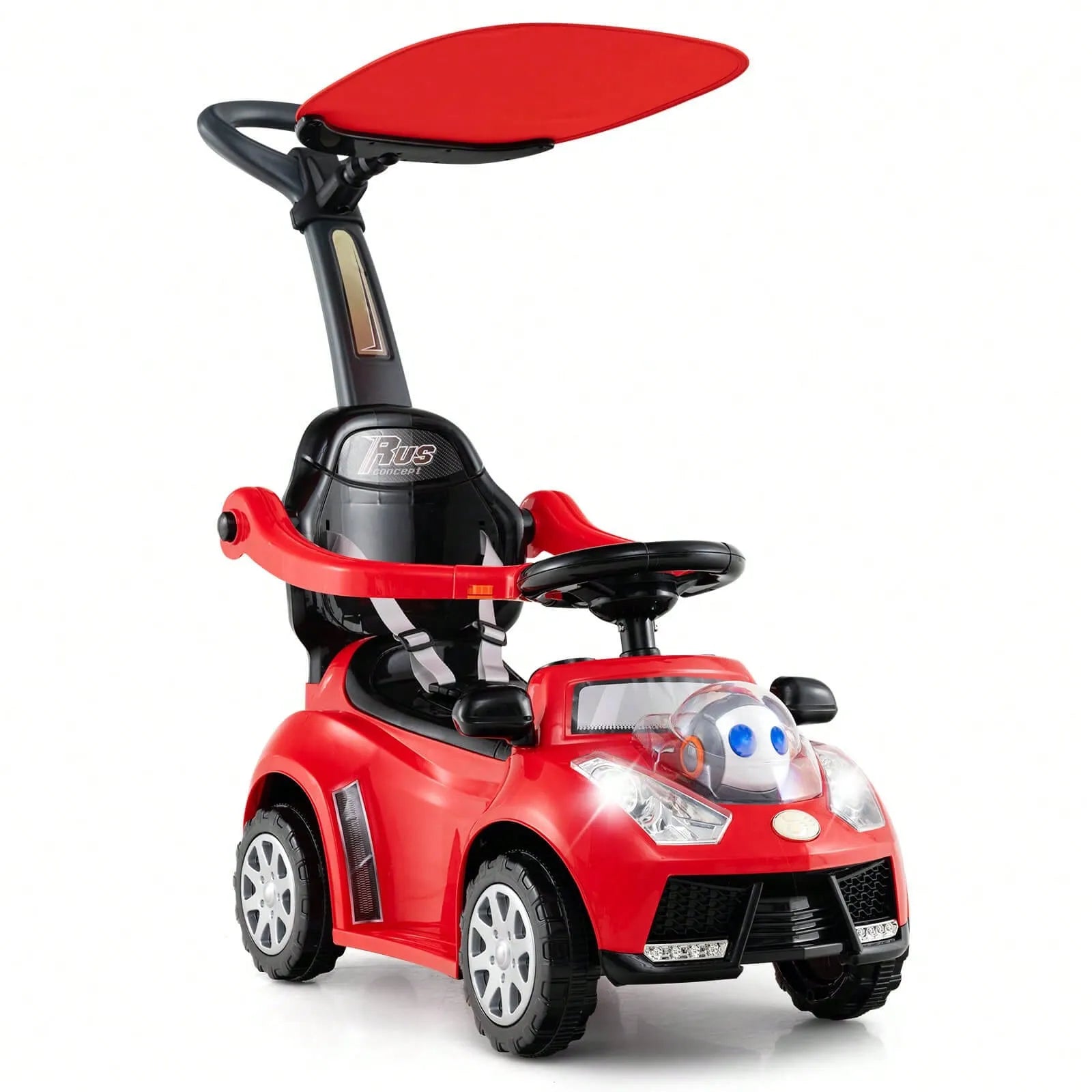 Boys And Girls 3 In 1 Sliding Walker With Adjustable Canopy Horn Music And Light