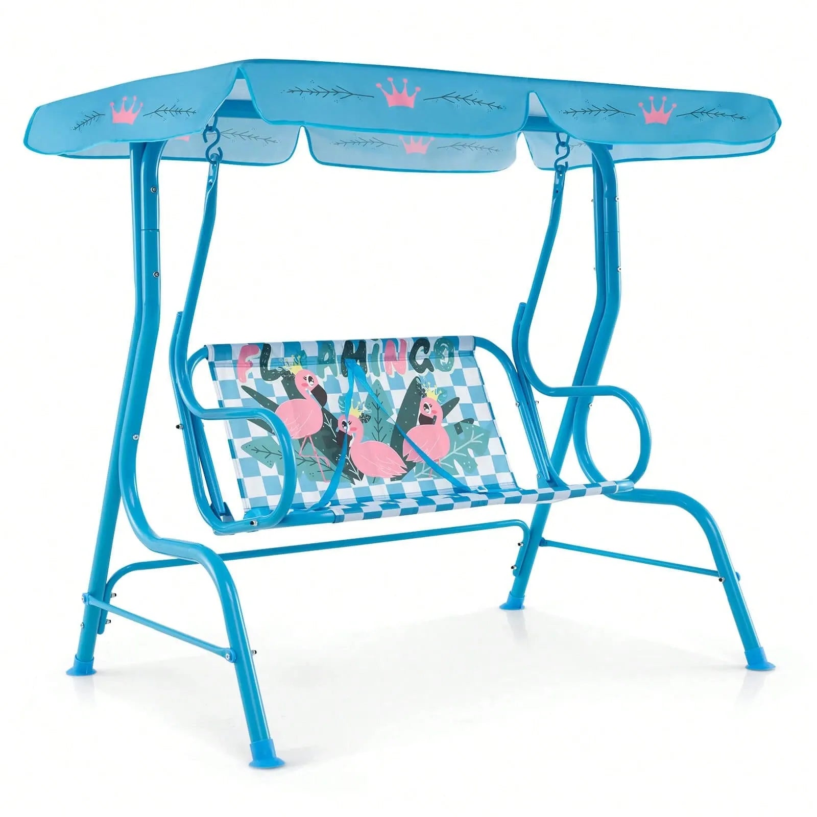 Toddler 2 Seater Porch Swing Chair With Adjustable Canopy And Metal Stand