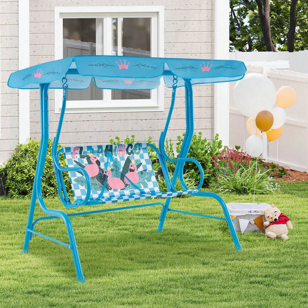 Toddler 2 Seater Porch Swing Chair With Adjustable Canopy And Metal Stand