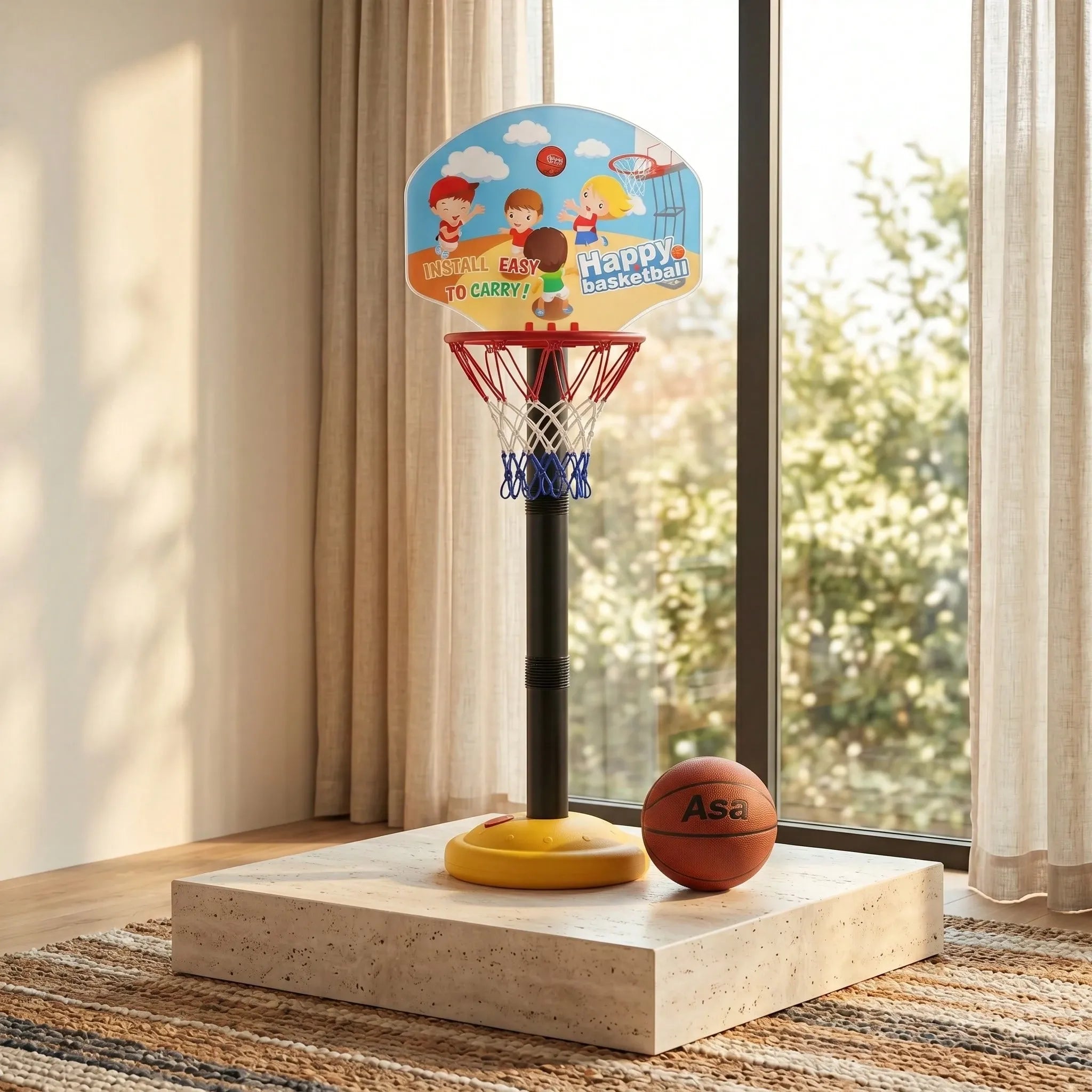 Kids Adjustable Basketball Hoop With Stand And Ball