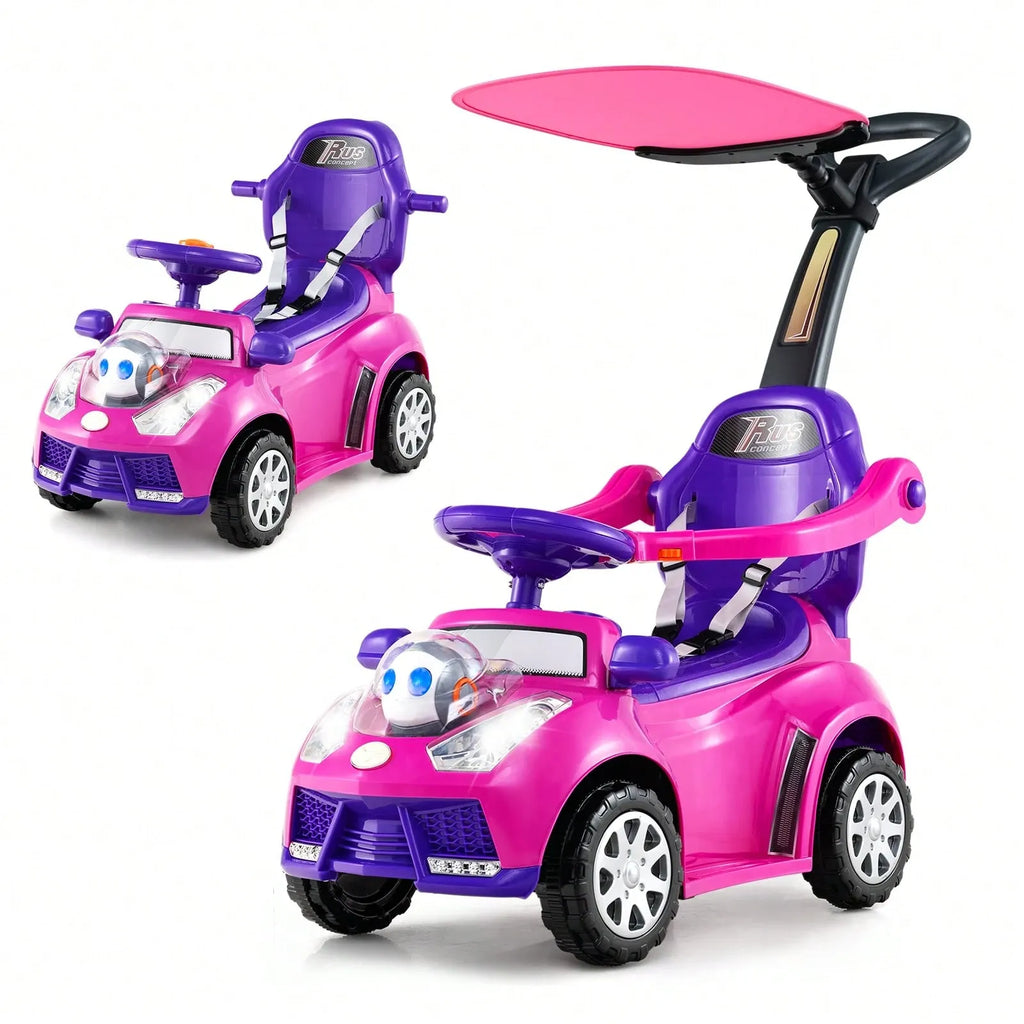 Boys And Girls 3 In 1 Sliding Walker With Adjustable Canopy Horn Music And Light