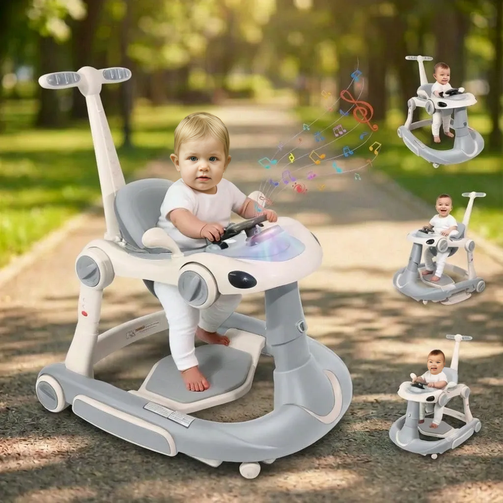 Toddlers 4 In 1 Foldable Infant Walker With Car Steering Wheel
