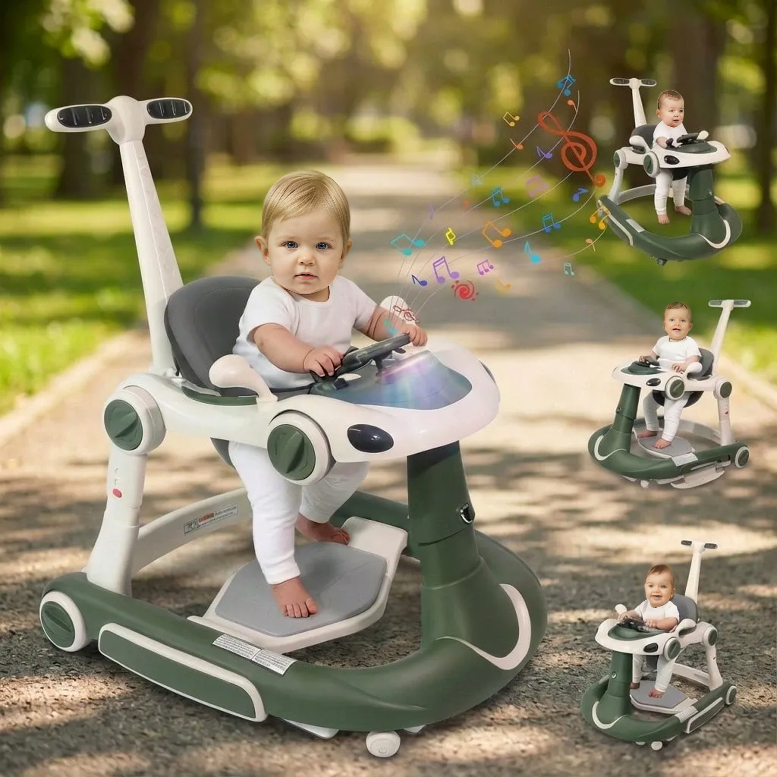 Toddlers 4 In 1 Foldable Infant Walker With Car Steering Wheel