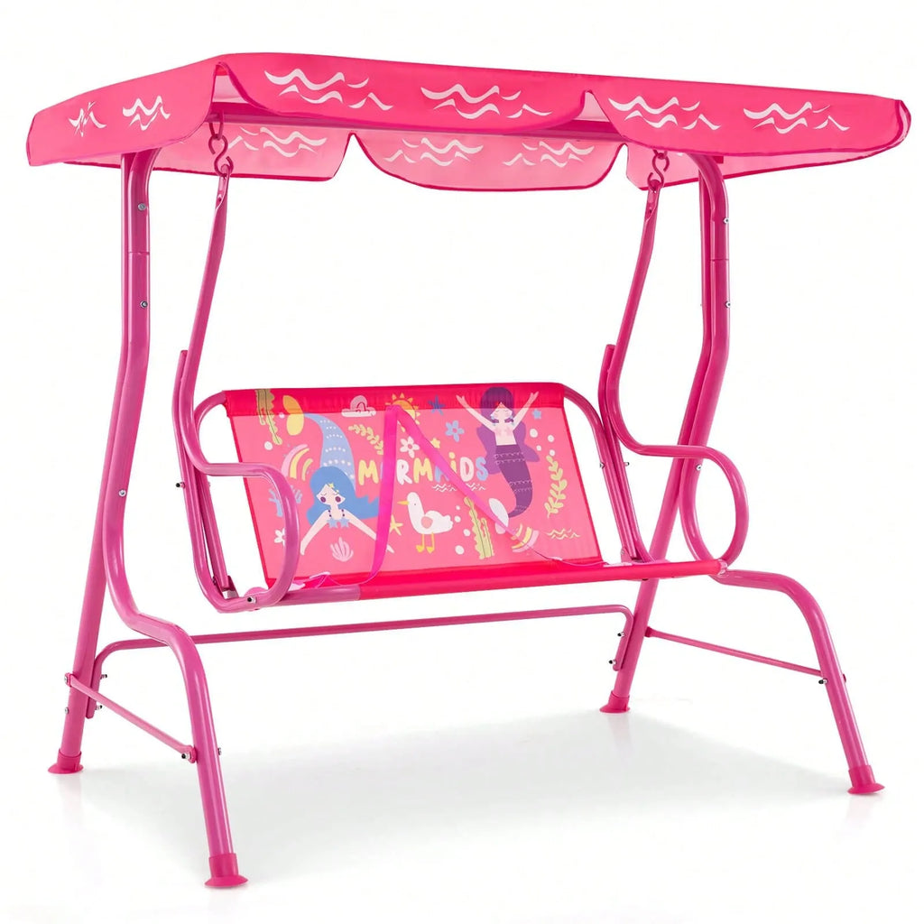 Toddler 2 Seater Porch Swing Chair With Adjustable Canopy And Metal Stand