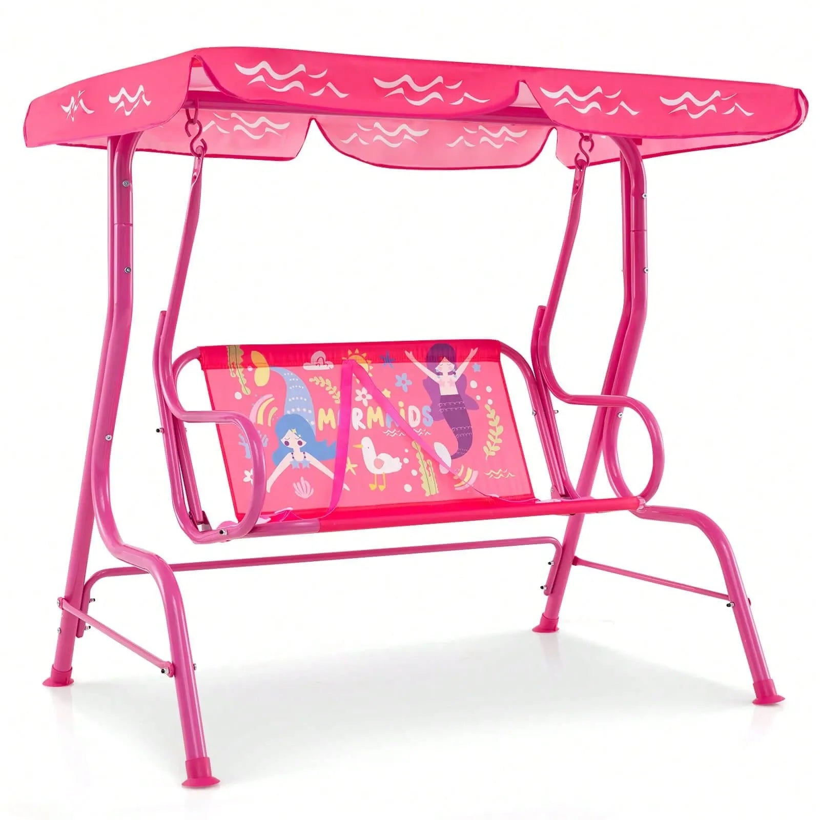 Toddler 2 Seater Porch Swing Chair With Adjustable Canopy And Metal Stand