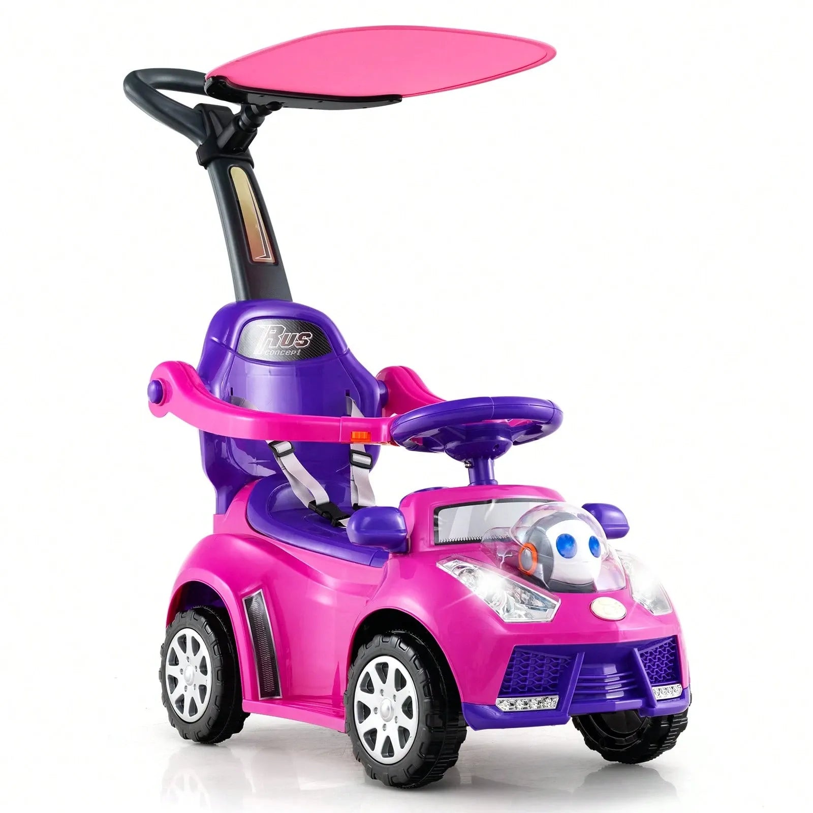 Boys And Girls 3 In 1 Sliding Walker With Adjustable Canopy Horn Music And Light