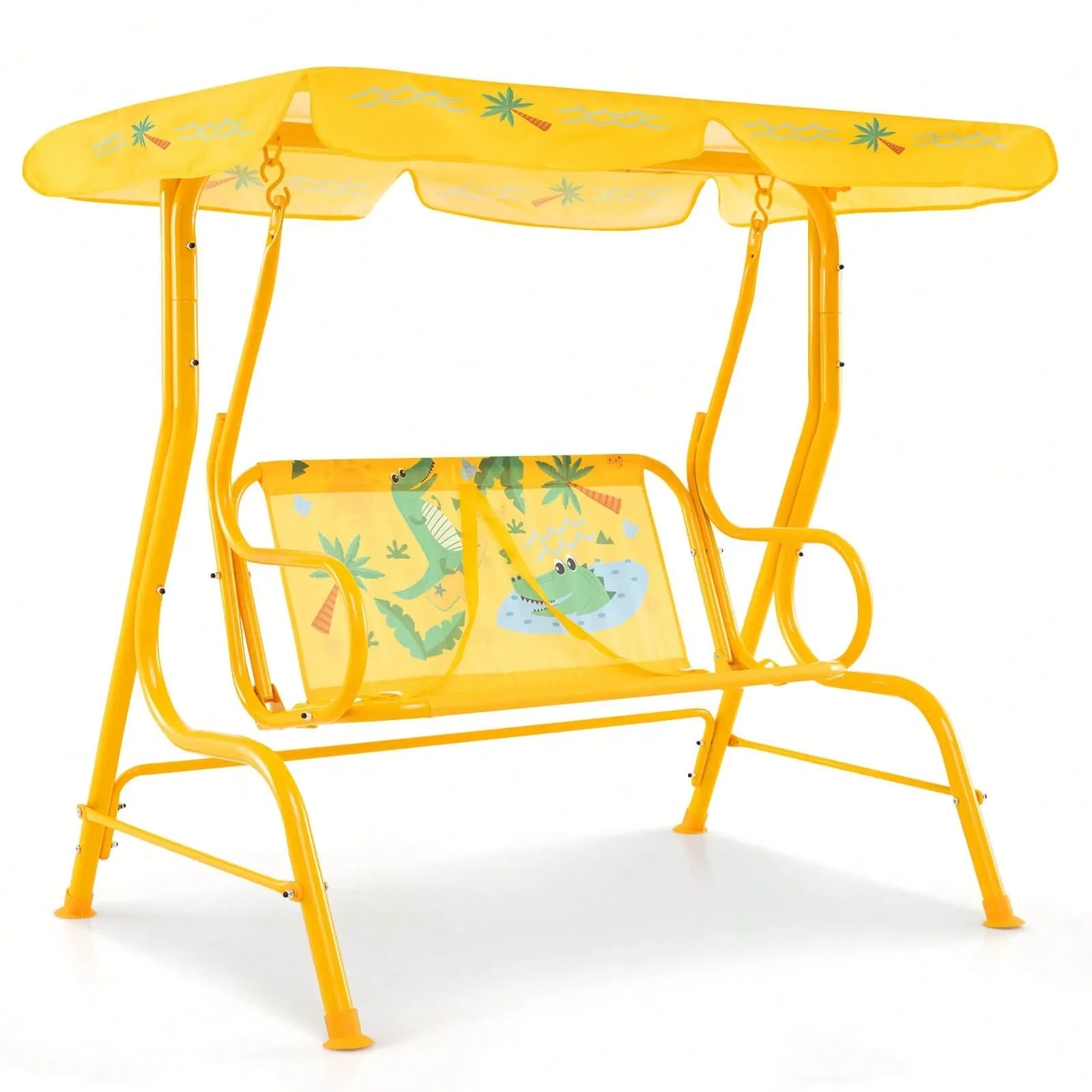 Toddler 2 Seater Porch Swing Chair With Adjustable Canopy And Metal Stand