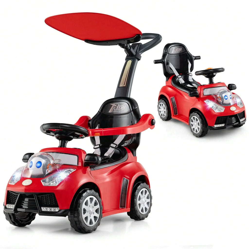 Boys And Girls 3 In 1 Sliding Walker With Adjustable Canopy Horn Music And Light