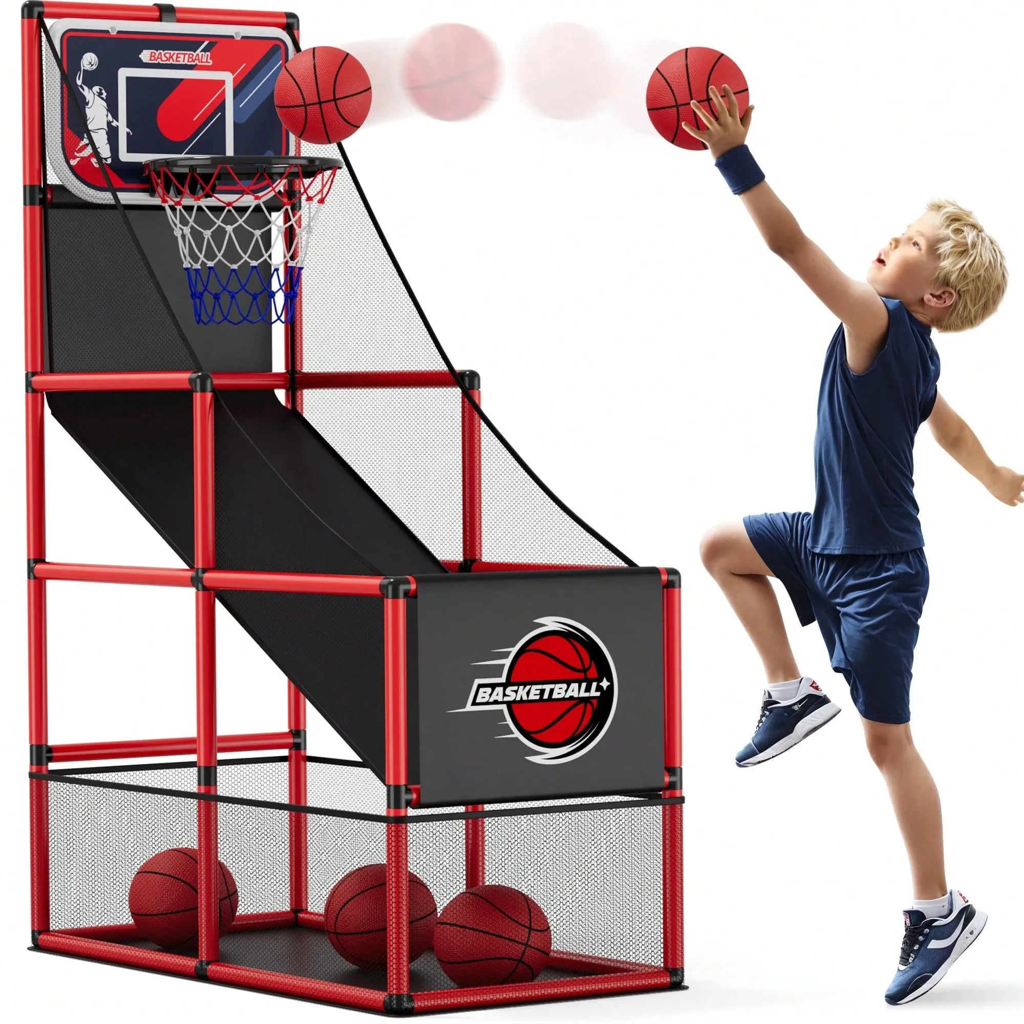 Kids Basketball Arcade Game With Hoop And Balls