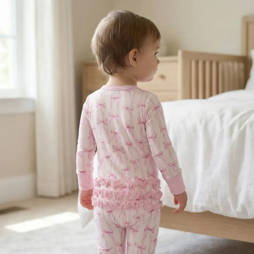 Kids Ribbon Design Ruffle Zippy Pajama Set