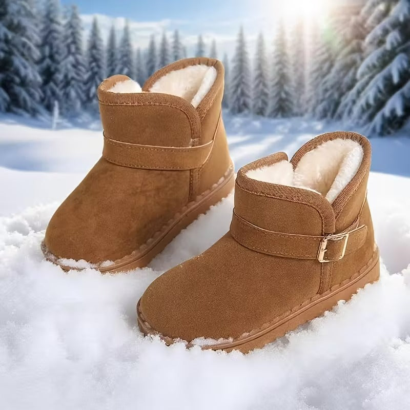 Girls Solid Fabric Winter Boots With Soft Inner Lining